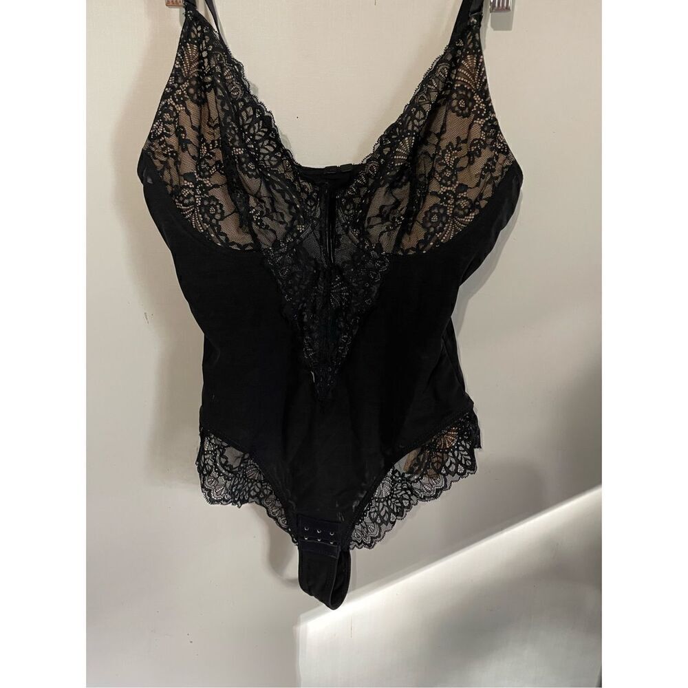 Popilush Women’s Large Black Lace Trim One Piece Shapewear Bodysuit Brand New